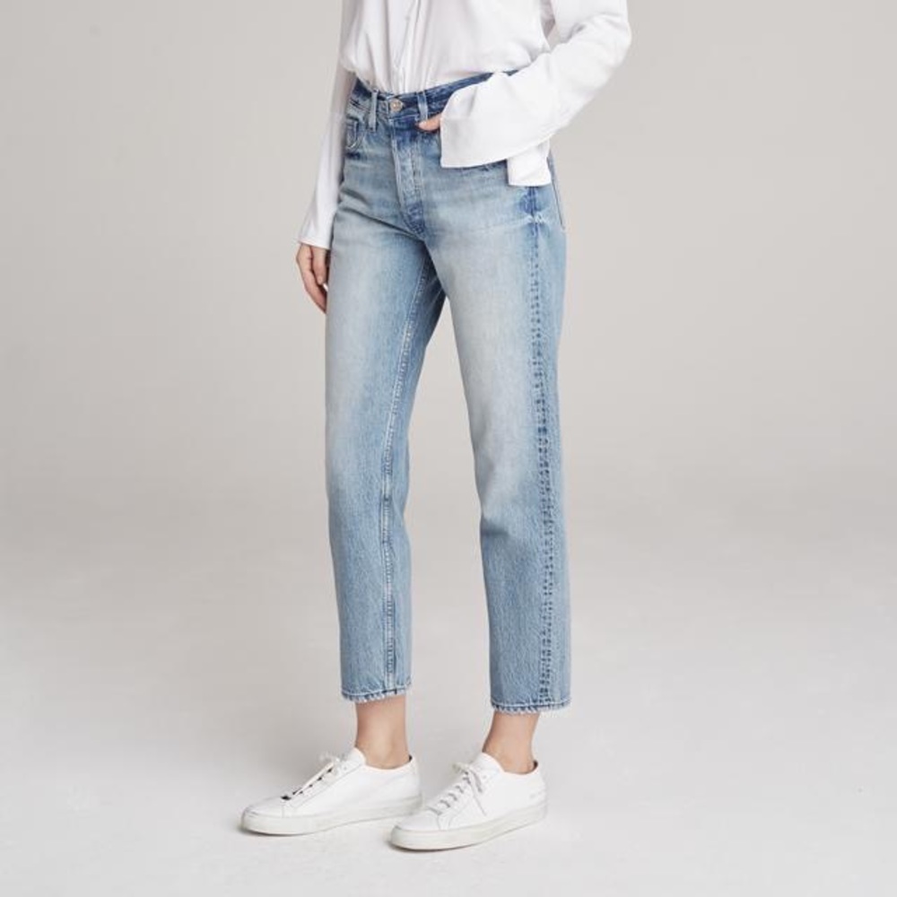 3x1 Aberdeen high rise slim straight leg crop jeans hidden button fly